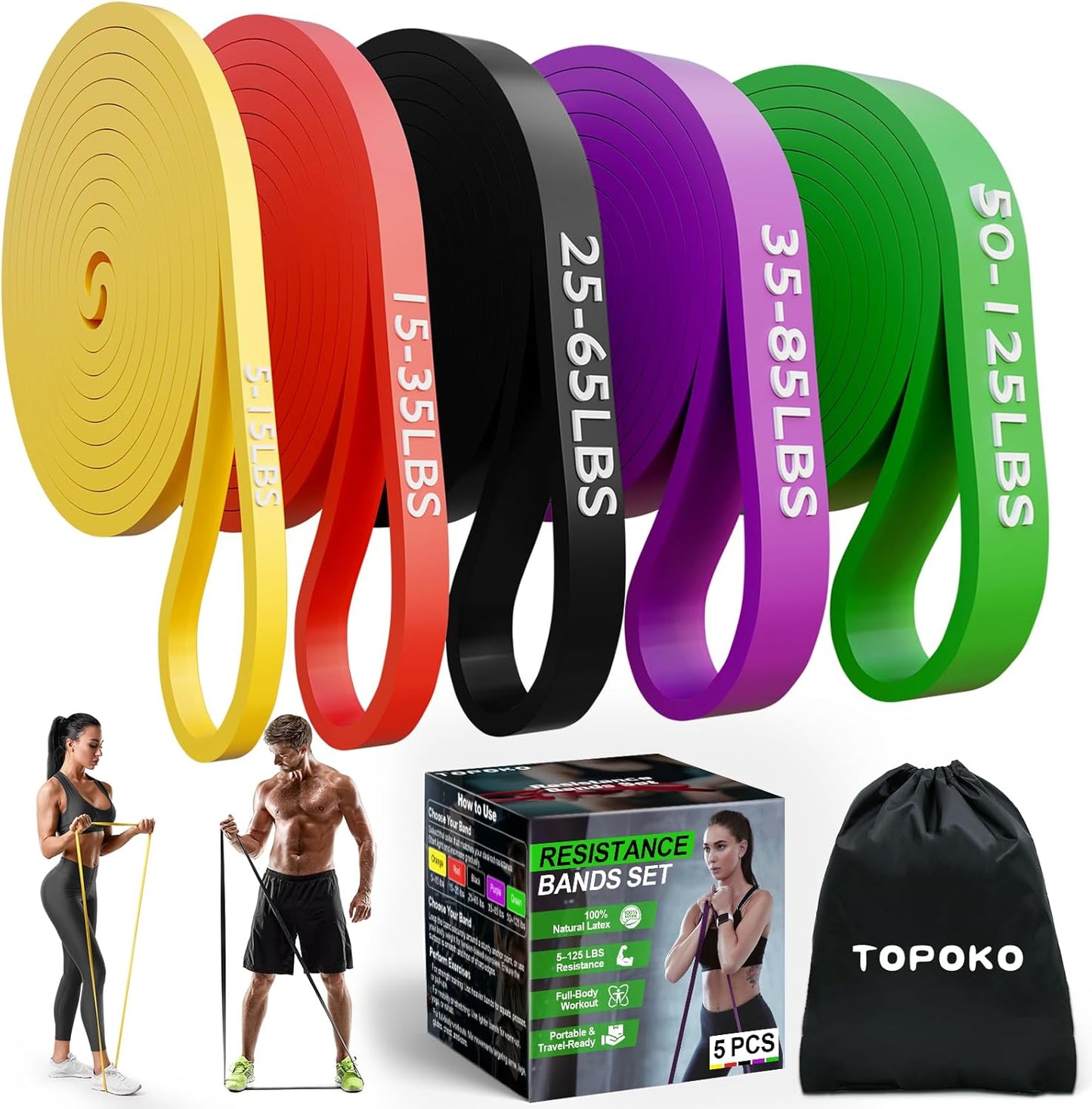 Professional Resistance Bands Set of 5 for Strength Training, Stretching, and Physical Therapy - Heavy Duty Pull Up Assistance Bands for Home Gym Workouts for Men and Women